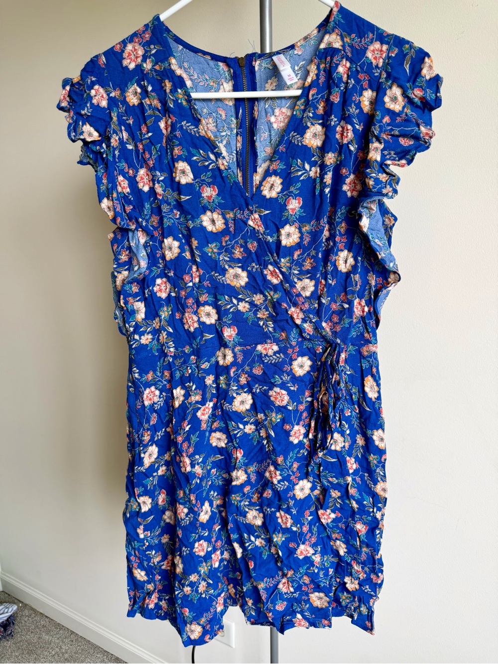 Royal Blue Floral Wrap Dress